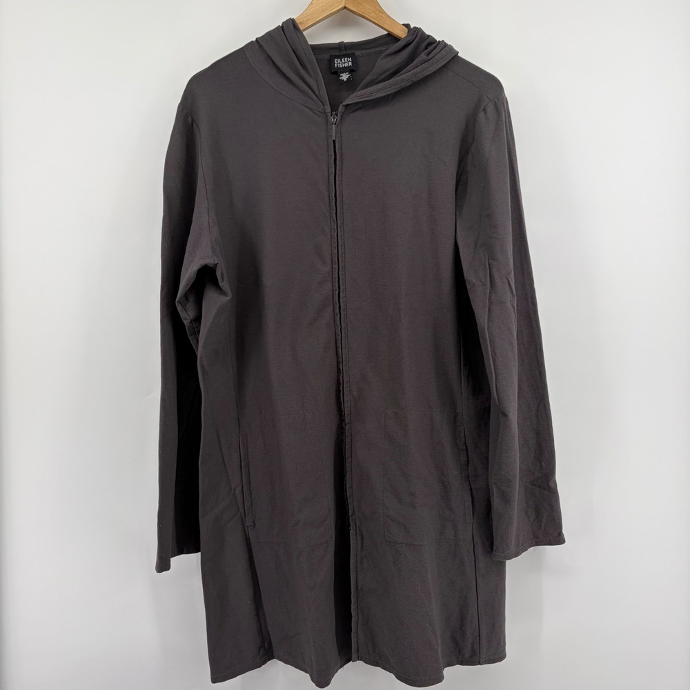 Eileen‎ Fisher Womens Charcoal Gray Viscose Blend Longline Zip Up Hoodie Size M - Picture 3 of 9